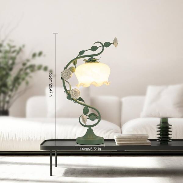 20.5 in. Green Retro Rose Glass Gooseneck Desk Lamp with White Bent Glass Shade