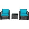 Costway 3PCS Patio Rattan Wicker Furniture Set Sofa Table W/Cushion Turquoise