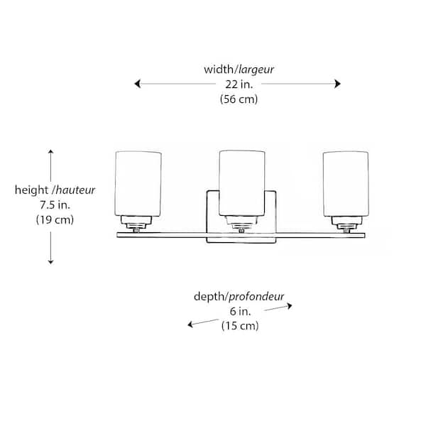 Mod Pod 22 in. 3-Light Polished Chrome Bathroom Vanity Light Fixture with Frosted Glass Cylinder Shades