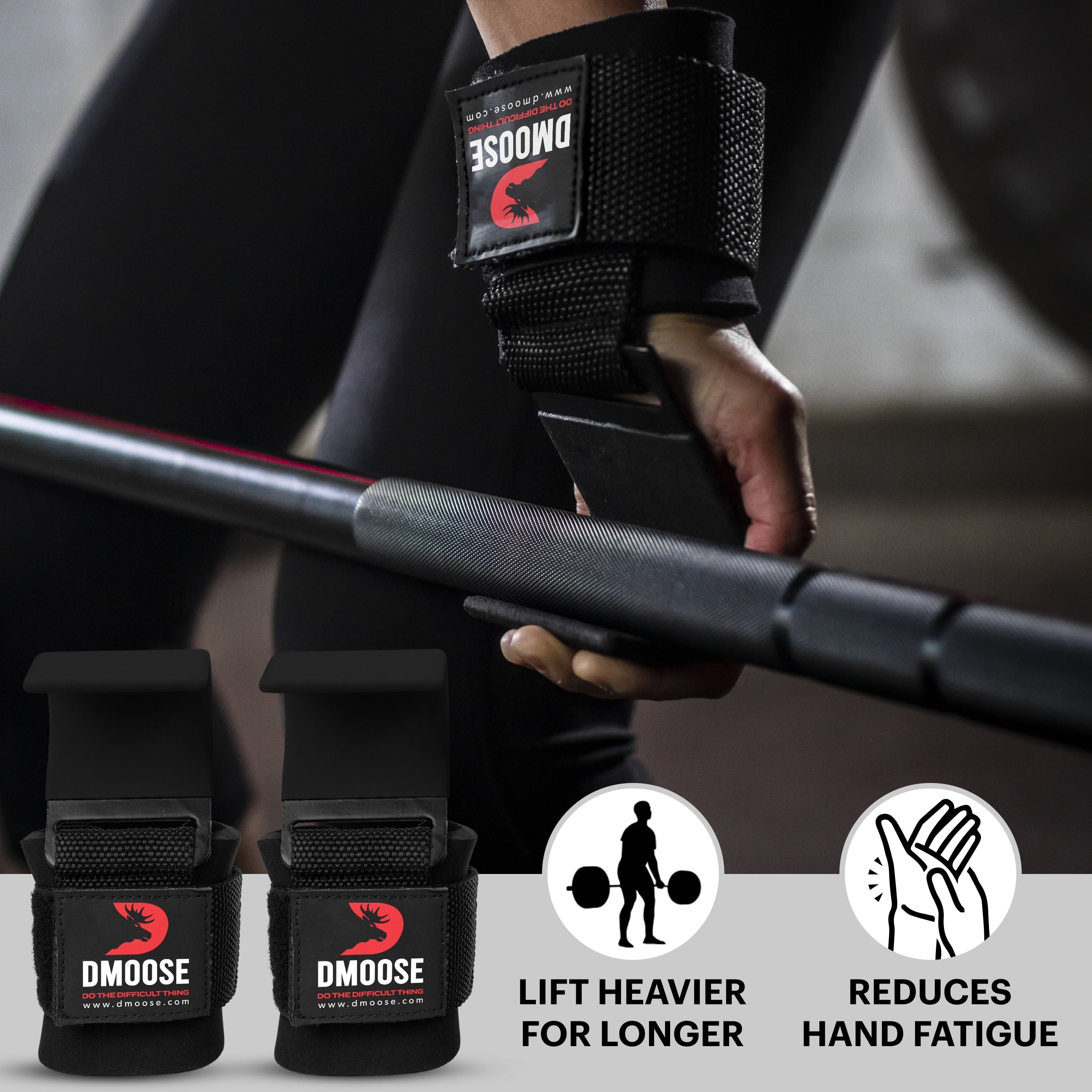 DMoose Fitness 8 mm Thick Padded Neoprene Double Stitching Weight Lifting Hooks Grip, Pair