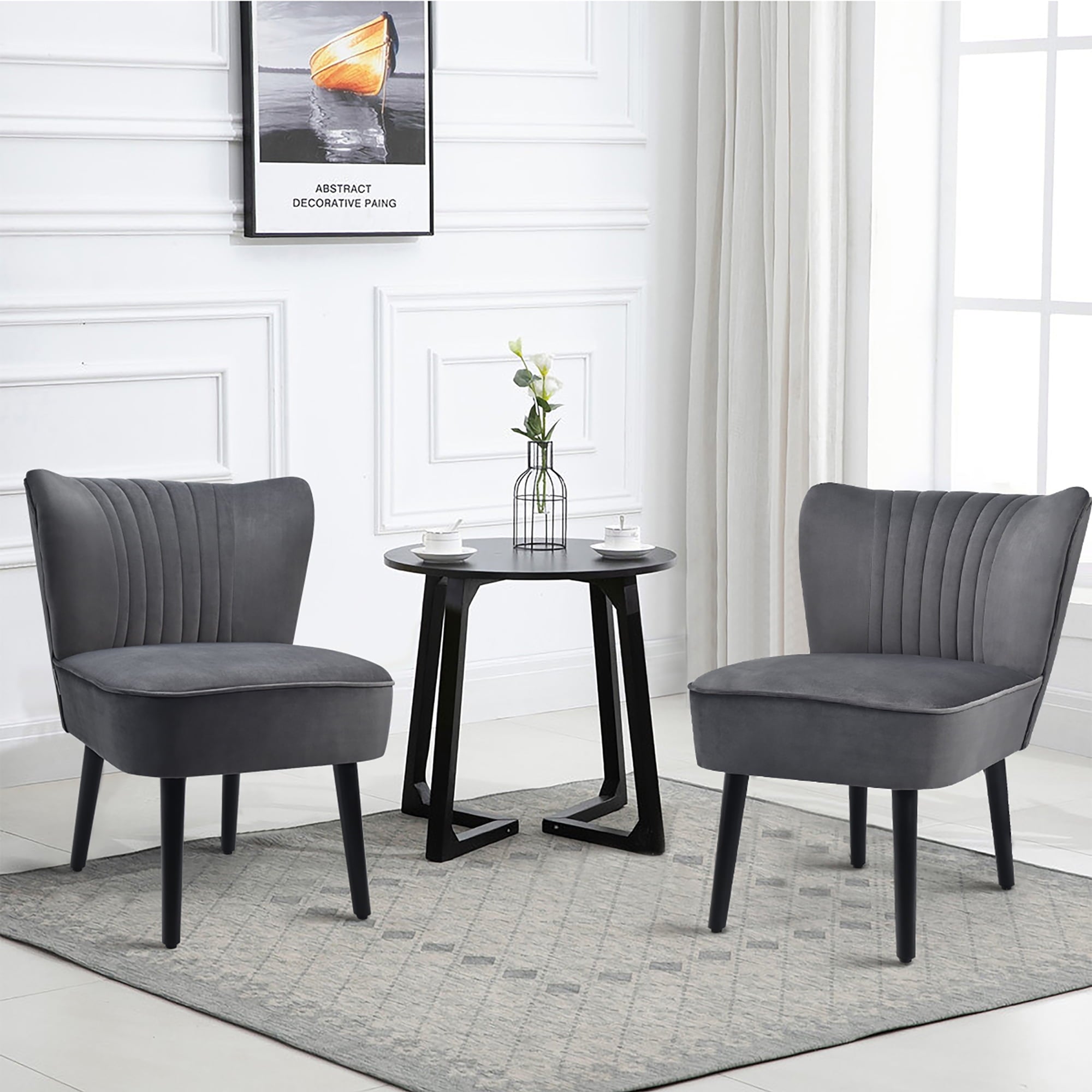 Costway Set of 2 Armless Accent Chair Upholstered Leisure Chair Single Sofa Dark Grey