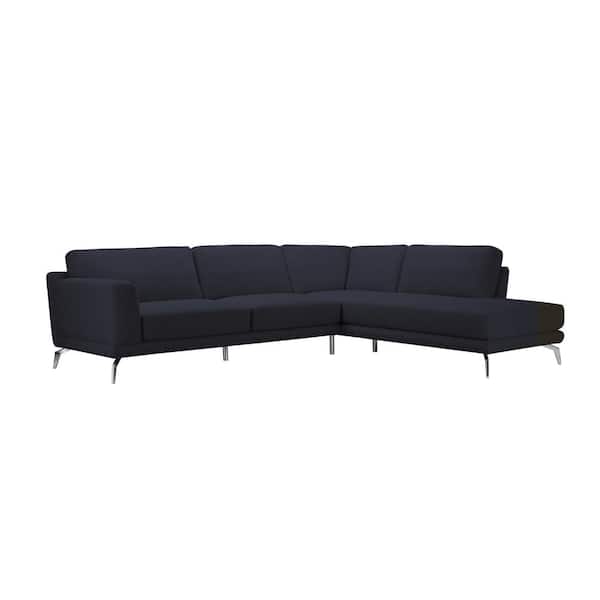 Kyler 75 in. Straight Arm 2 Piece Fabric Sectional Sofa in. Navy Blue with Solid Hardwood Frame and Metal Legs