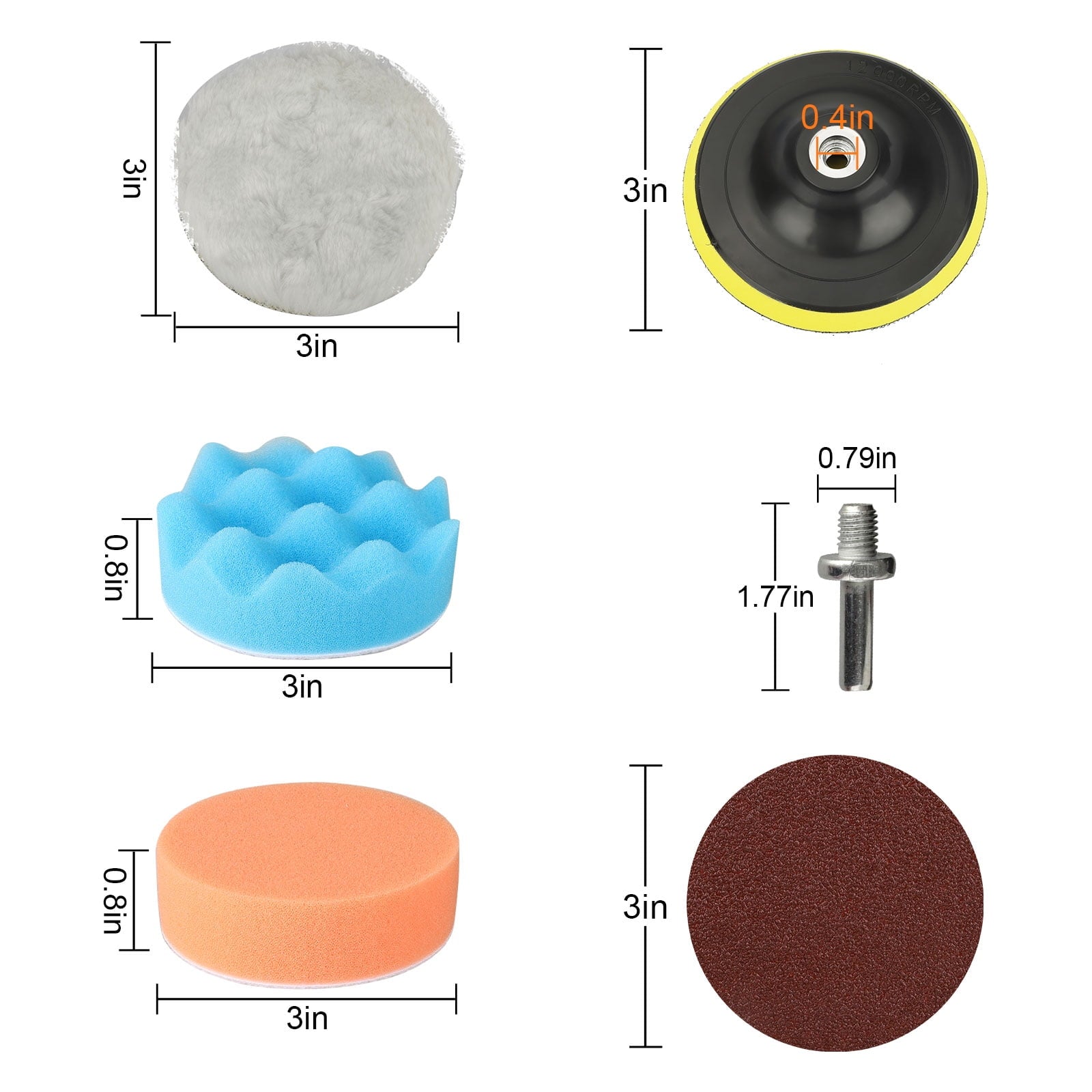 EEEkit 31pcs Car Polishing Sponge Pad Kit, Buffing and Polishing Kit with Waffle Foam,  Wool Grip Pads,  Backing Plates,  Drill Adapter,  Sanding Papers, Threaded Polisher Grip