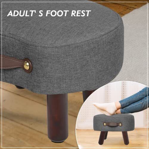 Footstool Ottoman with Handle Linen Curved Small Footstool Ottoman Footrest w...