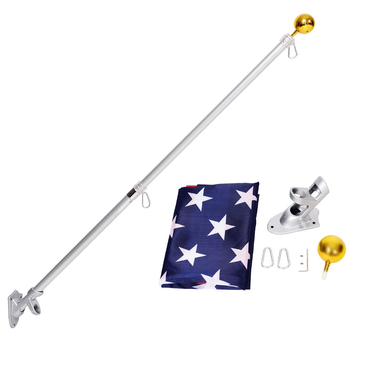 Costway American Flag Kit Wall Mount 5 Ft Spinning pole 3'x5' US Flag Gold Ball Aluminum