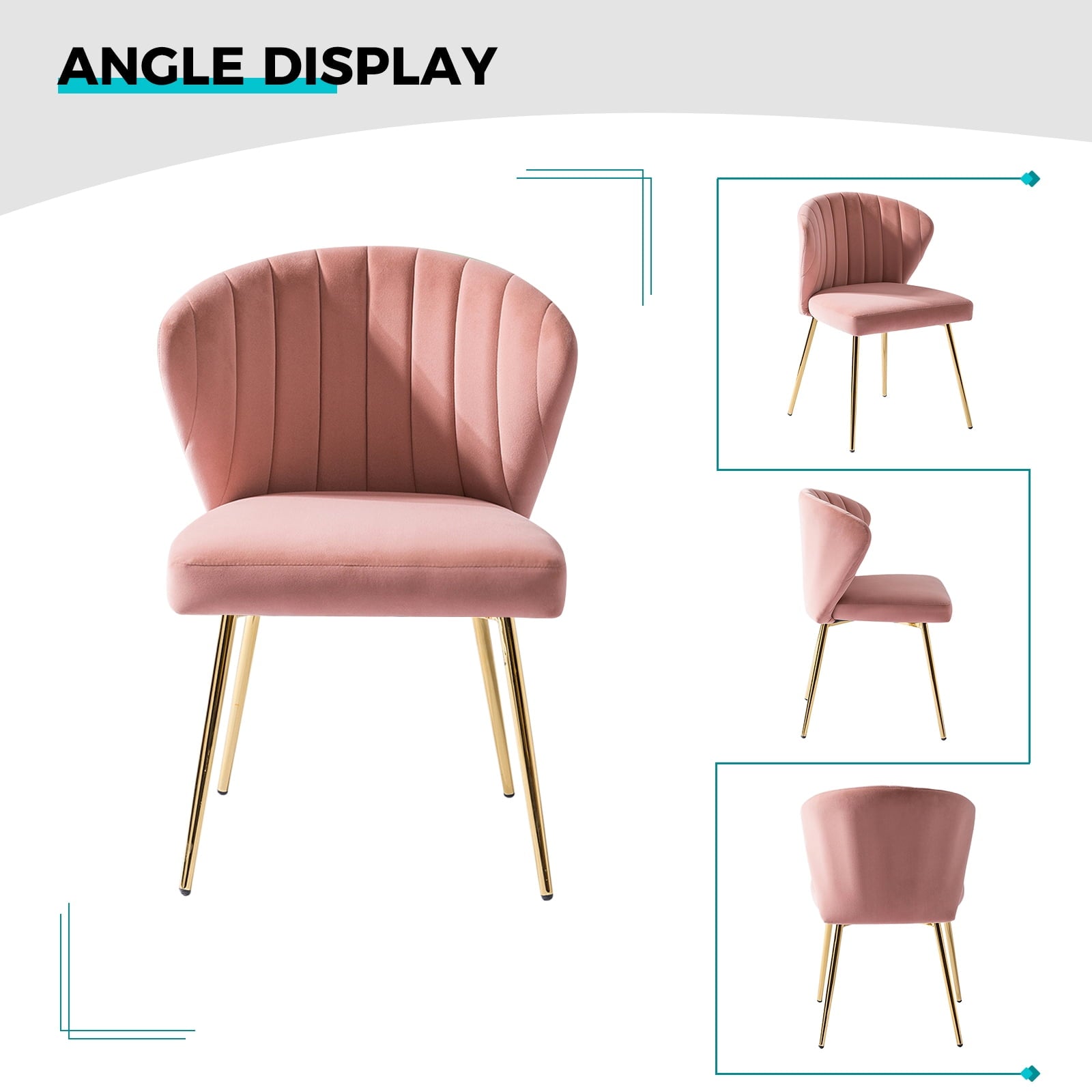 14 Karat Home Modern Wingback Accent Chair Dining Chairs with Gold Metal Legs Pink