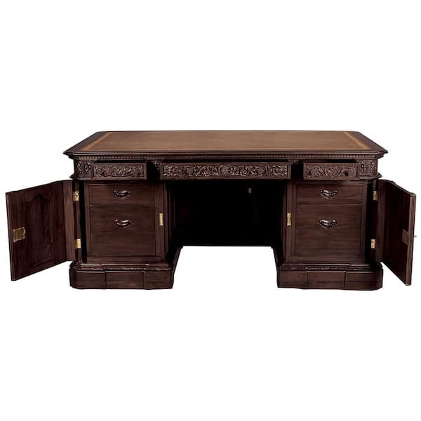 Oval Office Presidents' H.M.S. 72 in. Rectangular Mahogany Brown 7-Drawer Executive Desk