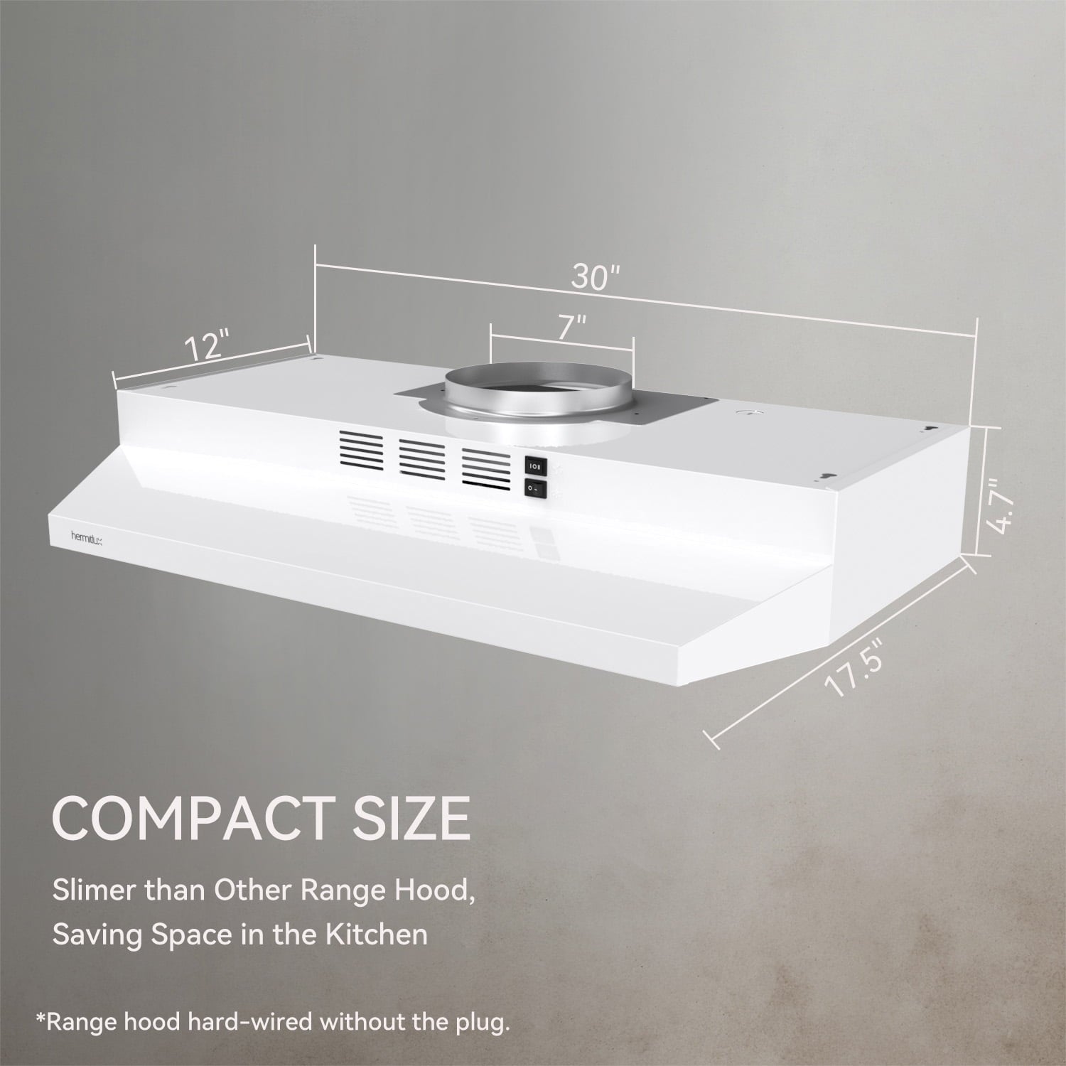 Hermitlux Range Hood 30 inch Under Cabinet, Vent Hood with LED Light, HMX-UWF39A76-AC