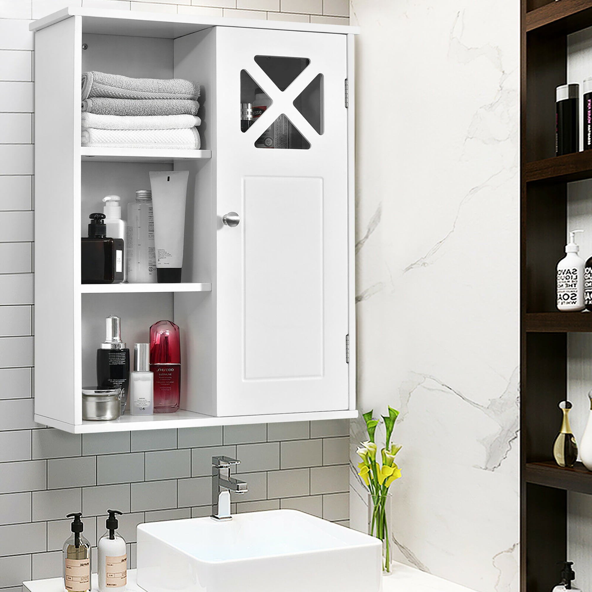 Costway Wall-Mounted Cabinet Bathroom Storage 2-Tier Shelf Multipurpose Organizer White
