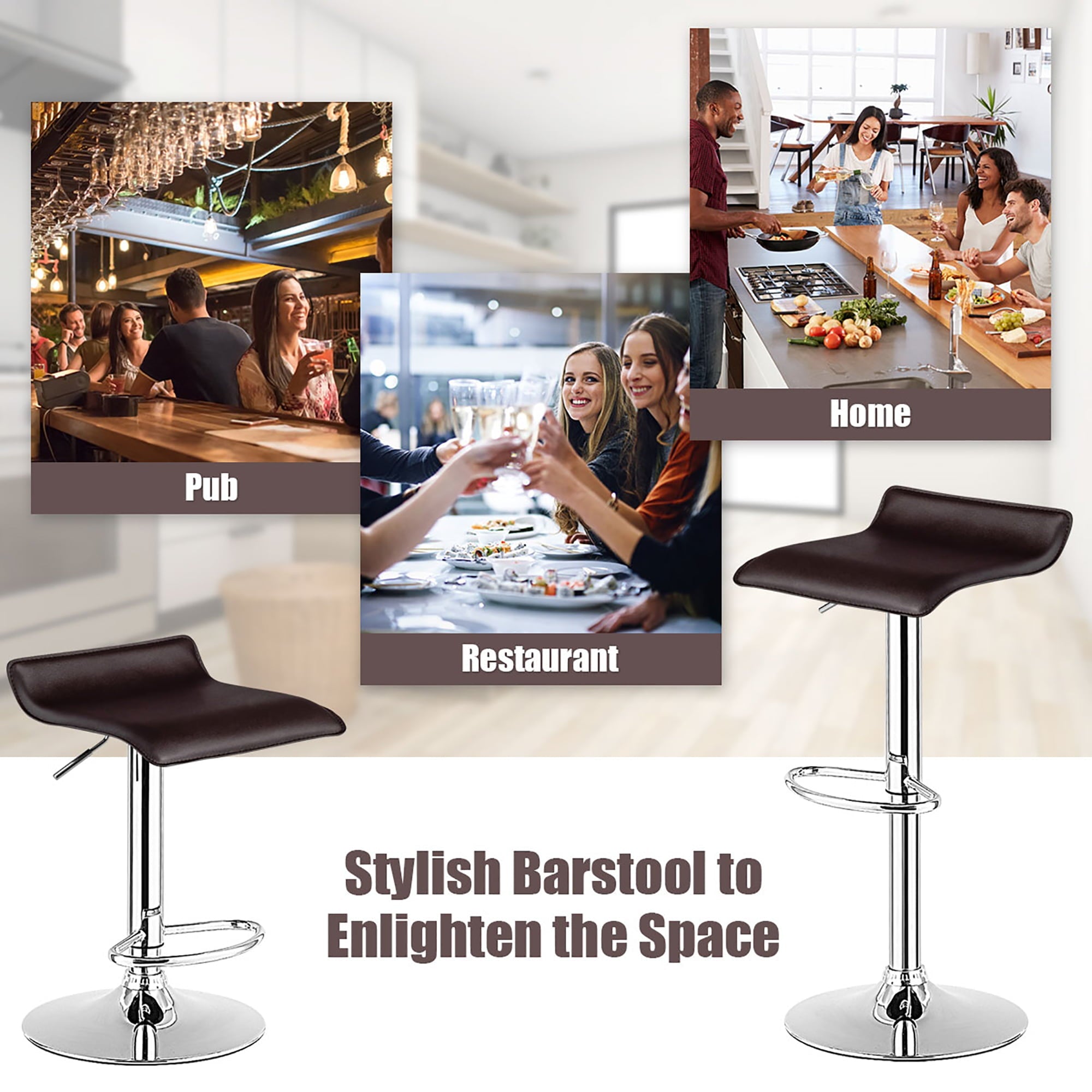 Costway Set of 2 Swivel Bar Stool PU Leather Adjustable Kitchen Counter Bar Chair Coffee