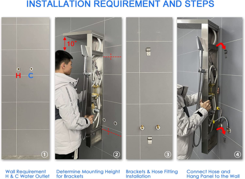 ROVOGO Shower Panel Tower, Rainfall Waterfall Shower Head, 5 Body Jets and 3-Fun