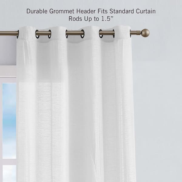 Cordelia White Faux Linen Crushed 52 in. W x 96 in. L Grommet Window Sheer Curtains (2 Panels)
