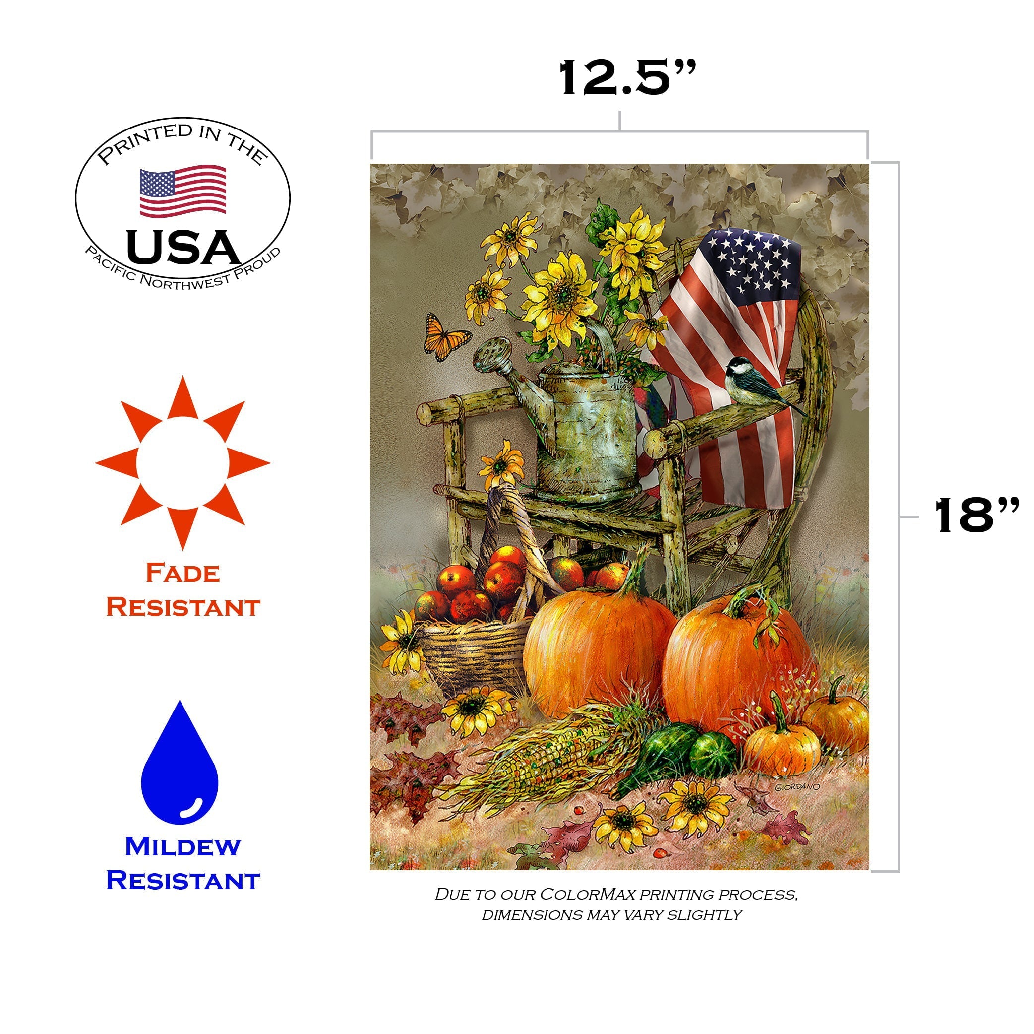 Toland Home Garden Autumn Chair Harvest Fall Flag Double Sided 12x18 Inch