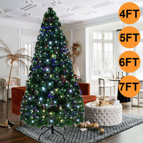4/5/6/7ft Fiber Optic Prelit Xmas Christmas Tree with Lights Luxury Home Decor