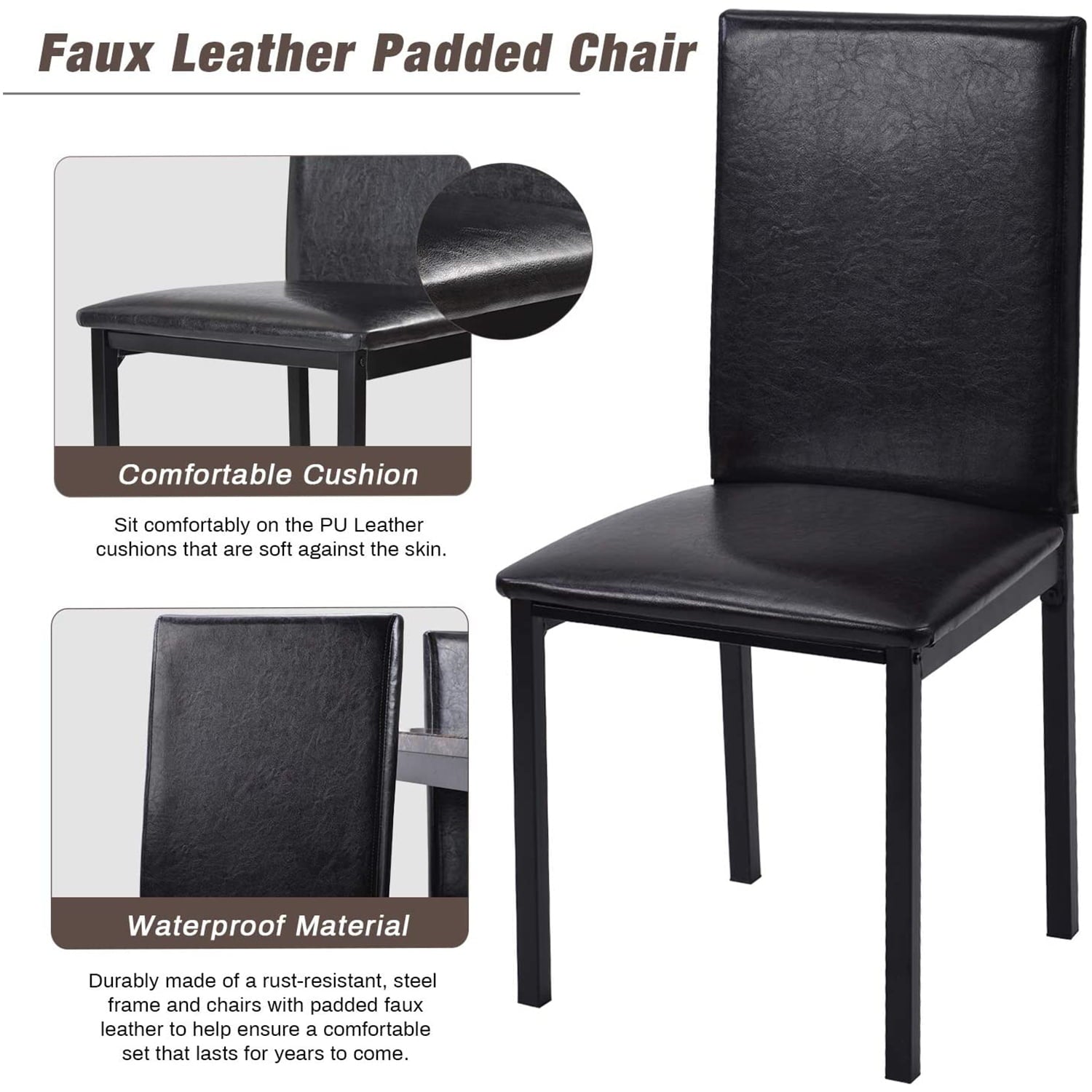 5 Piece Kitchen Table Set, Modern Dining Table Sets with Faux Marble Table PU Leather Chairs for 4, Rectangular Dining Room Table Set for Home, Kitchen, Living Room, Restaurant, Small Space, L880