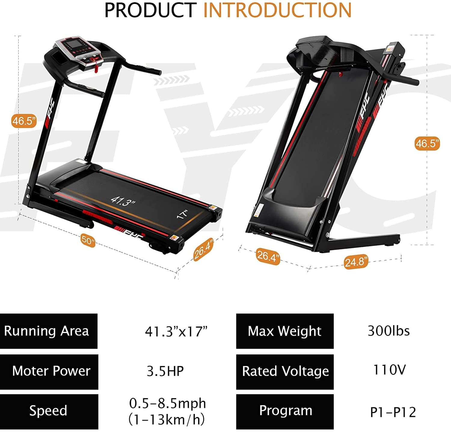 Folding Treadmills for Home - 3.5HP Portable Running Machine with Incline, 17