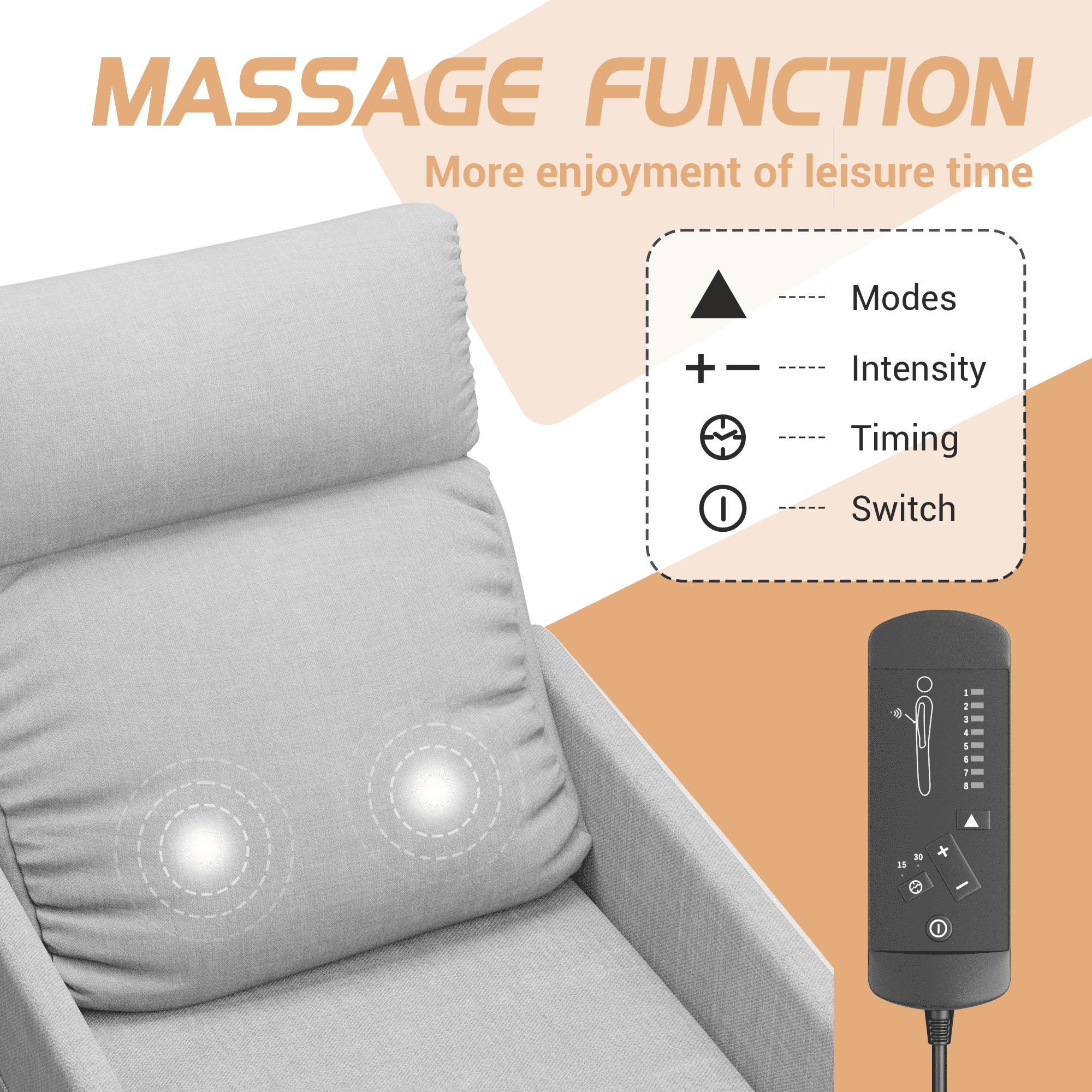 Homall Massage Recliner Home Single Sofa Chair Home Theatre Seating Living Room Sofa,Linen Grey