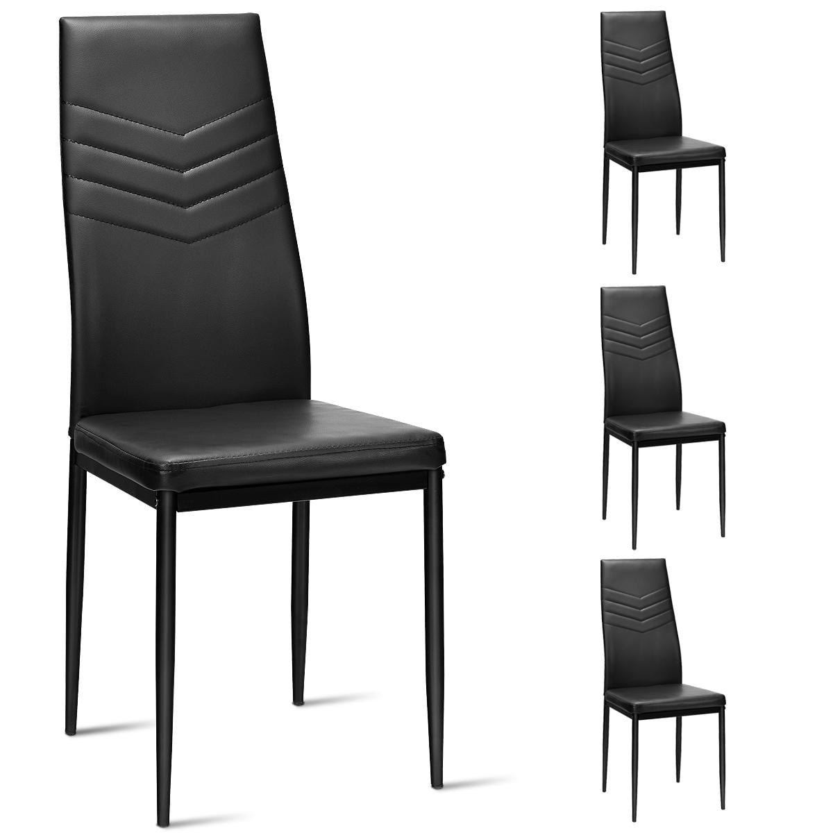 Giantex Dining Chairs Set of 4 Black PVC Dining Room Chairs Modern Soft Leather Padded Living Room Side Chairs with Sturdy Metal Legs & Non-Slip Feet Pads