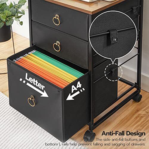 HOOBRO 3-Drawer Mobile File Cabinet Vertical Filing Cabinet Office Cabinet Fi...