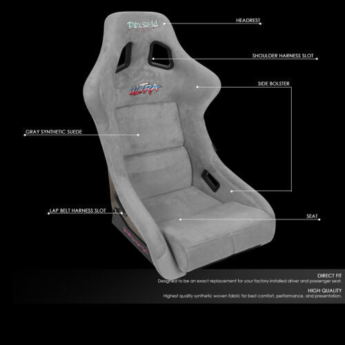 NRG INNOVATIONS GREY FIBER GLASS FRAME ALCANTARA PRISMA FIXED RACING BUCKET SEAT