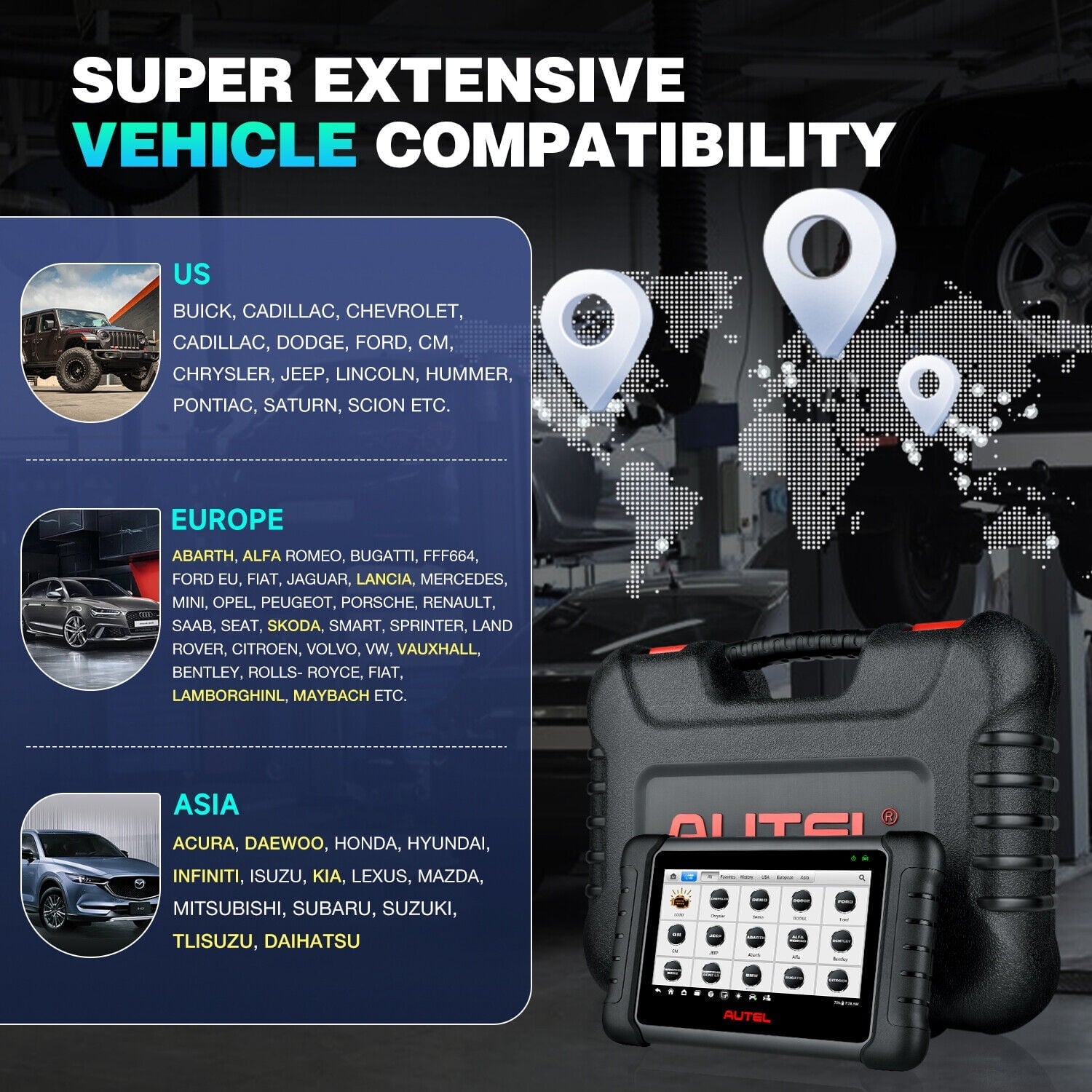 Autel Scanner MaxiCOM MK808S Car Diagnostic Scan Tool Bi-directional All Systems Diagnosis 28+ Services Active Test