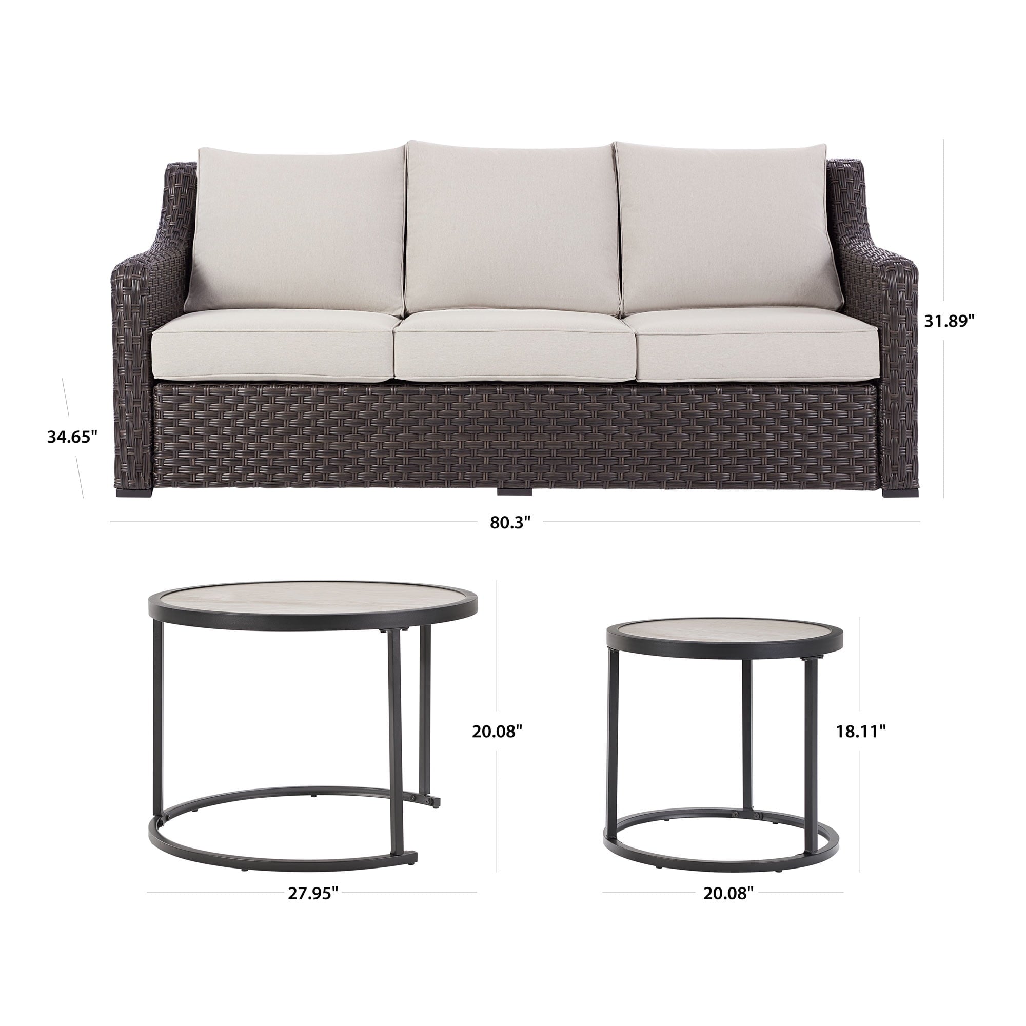 Better Homes & Gardens River Oaks 3-Piece Sofa and Nesting Tables with Patio Cover, Dark