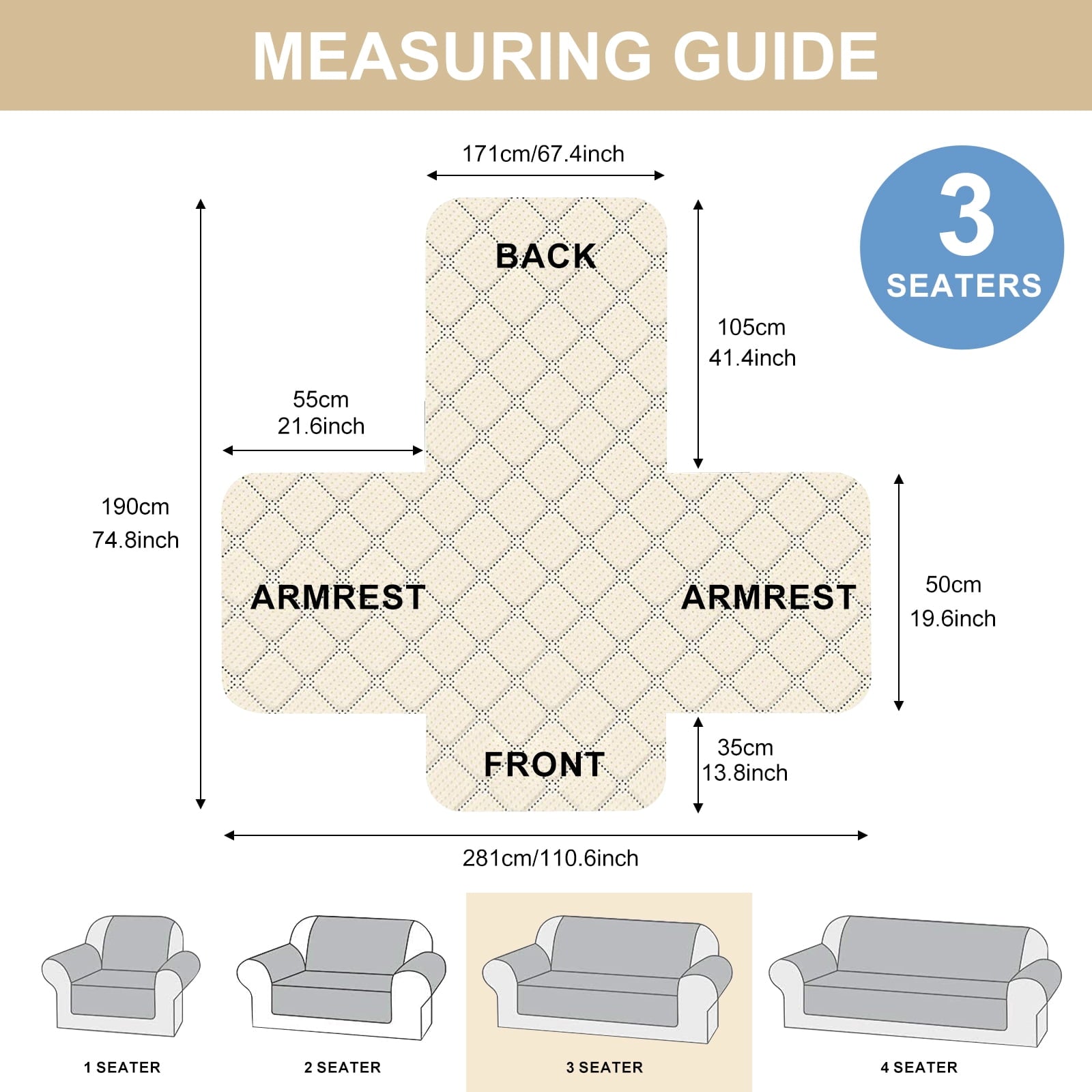 Sanmadrola 100% Waterproof Sofa Cover Non Slip Couch Cover Machine Washable Slipcover Leakproof Furniture Protector for Dogs Kids Pets, Dark Gray, Sofa