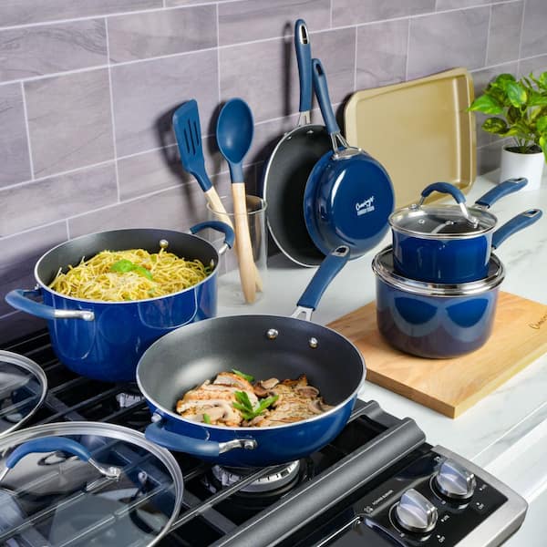 14-Piece Nonstick Aluminum Cookware Combo Set in Blue