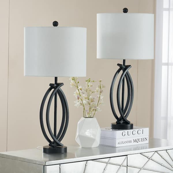 Cincinati 24 '' Black Table Lamp Set With White Shade (2-Pack）