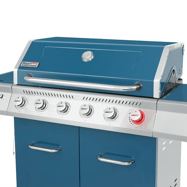 6-Burner Propane Gas Grill in Blue with Sear Burner and Side Burner