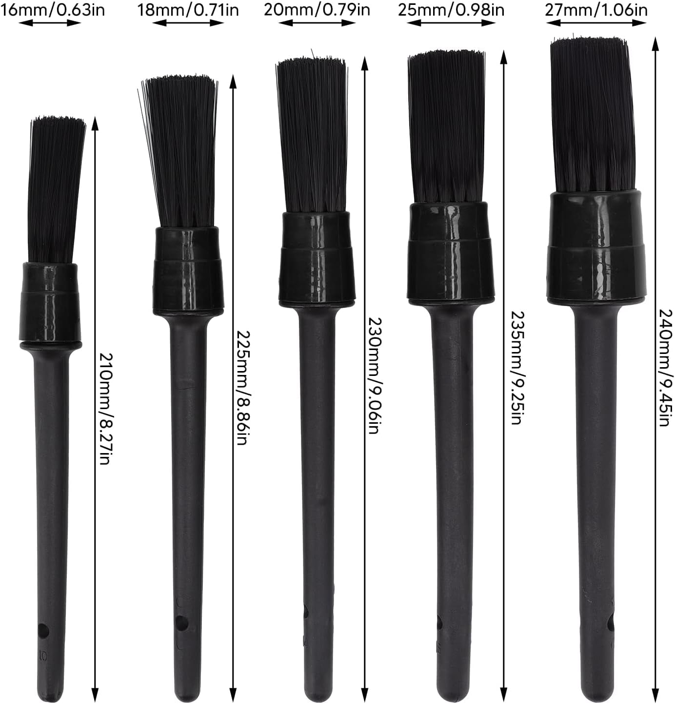 Detailing Brush Set, 5PCS Different Sizes Auto Detailing Brushes Soft Nylon Car Detail Brushes for Car Interior Exterior Tires Air Vents Panels Leather Engine Bay Cleaning (Black) (Black)