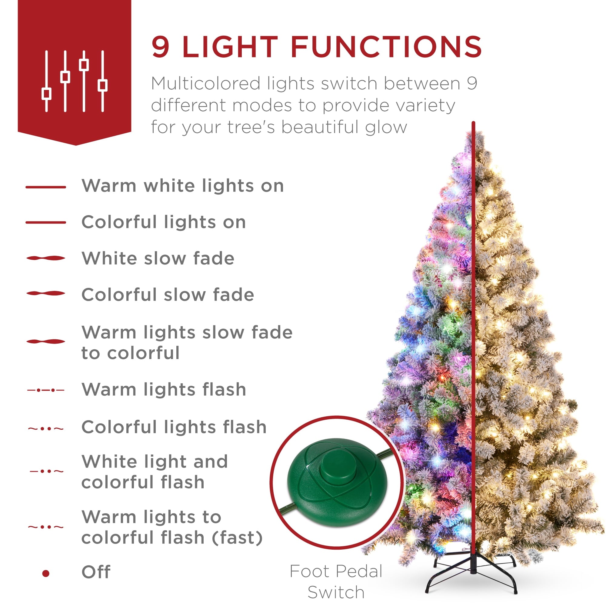 Best Choice Products 6ft Pre-Lit Holiday Christmas Pine Tree w/ Flocked Branches, 250 Warm-White & Multicolored Lights