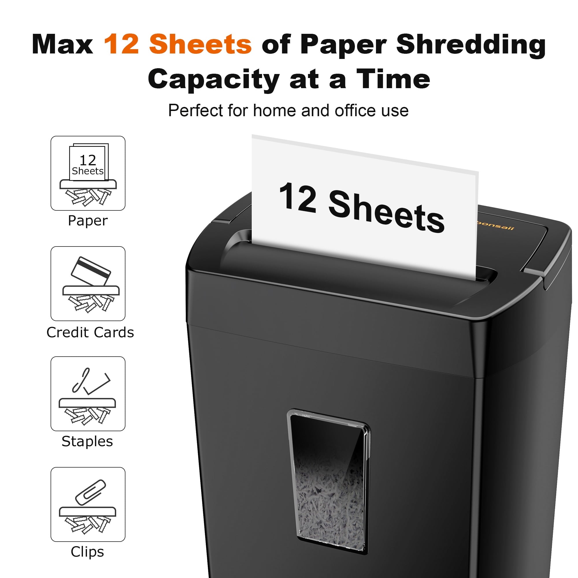 Bonsaii 12 Sheet Cross Cut Paper Shredder with 5.4 Gallons Wastebasket Home Office Use