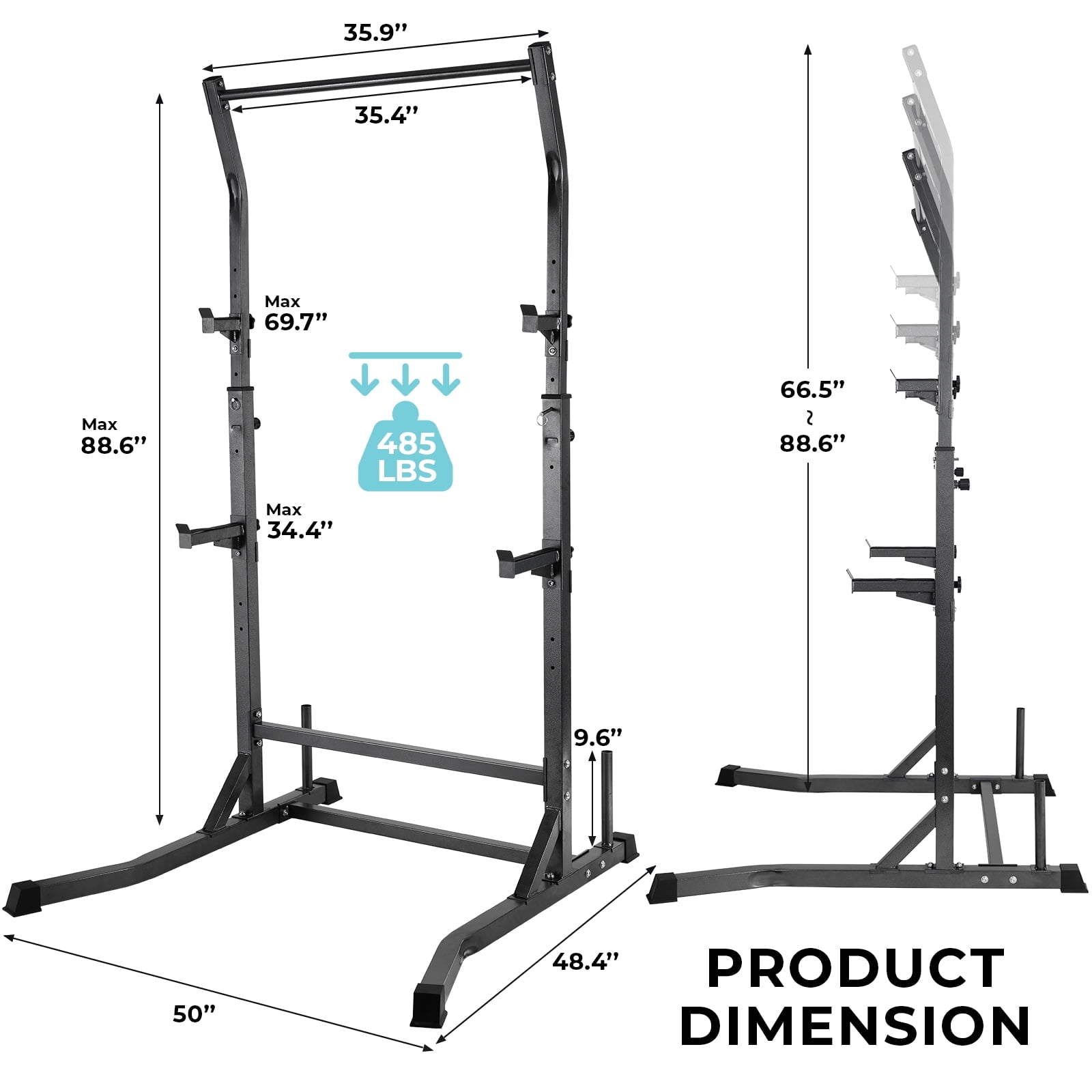 Pirecart Adjustable Squat Rack, Barbell Rack, Weight and Bench Press Rack Stand, 485 lbs