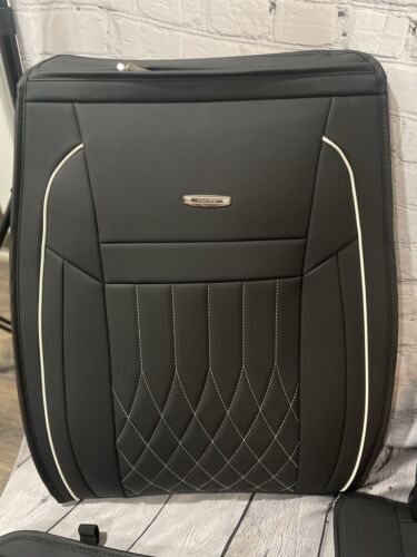 Aierxuan Faux Leather Full Set Seat Covers blk/white Chevy, GMC Sierra - '07-'23