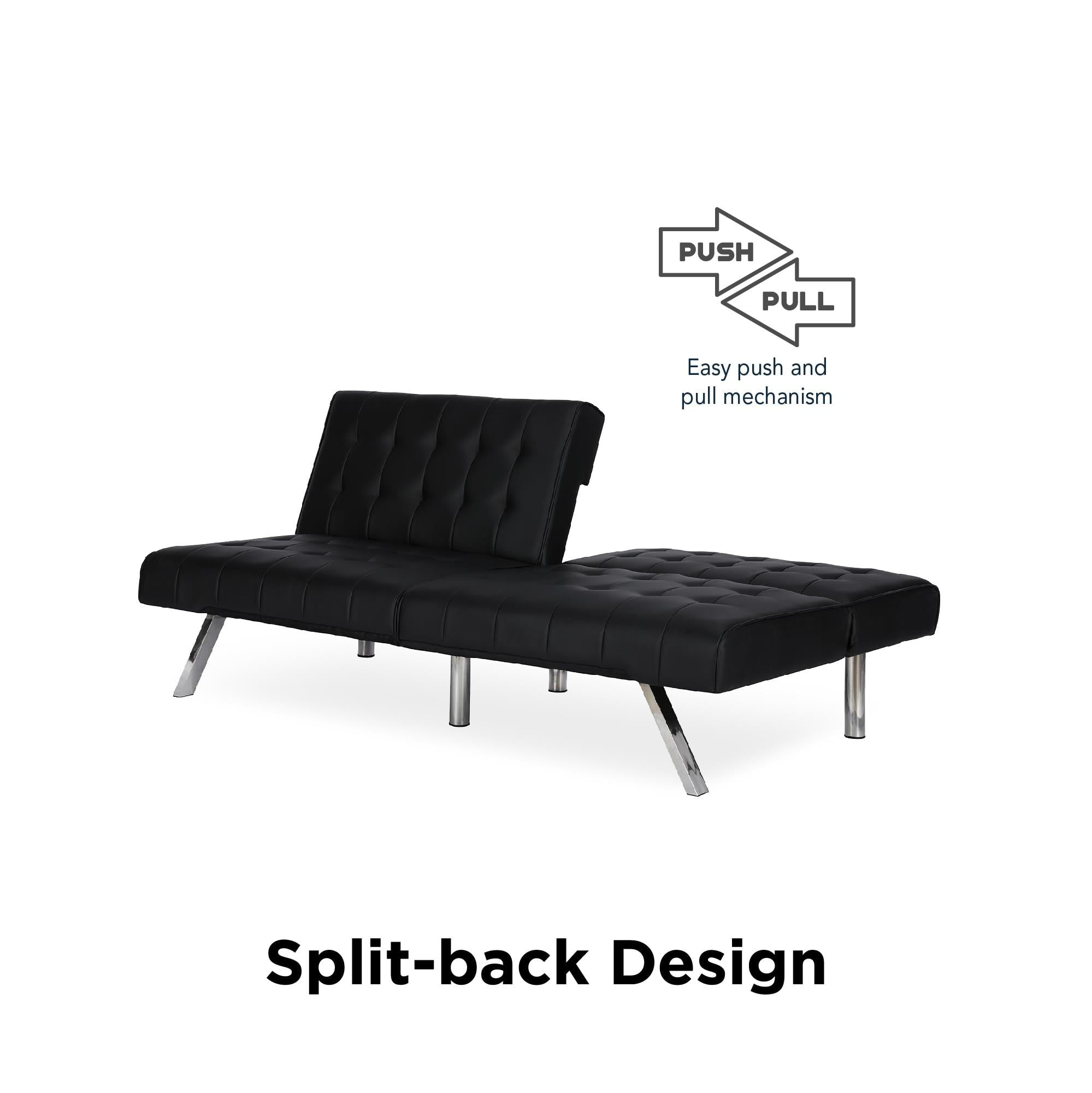 River Street Designs Emily Convertible Tufted Futon Sofa, Black Faux Leather