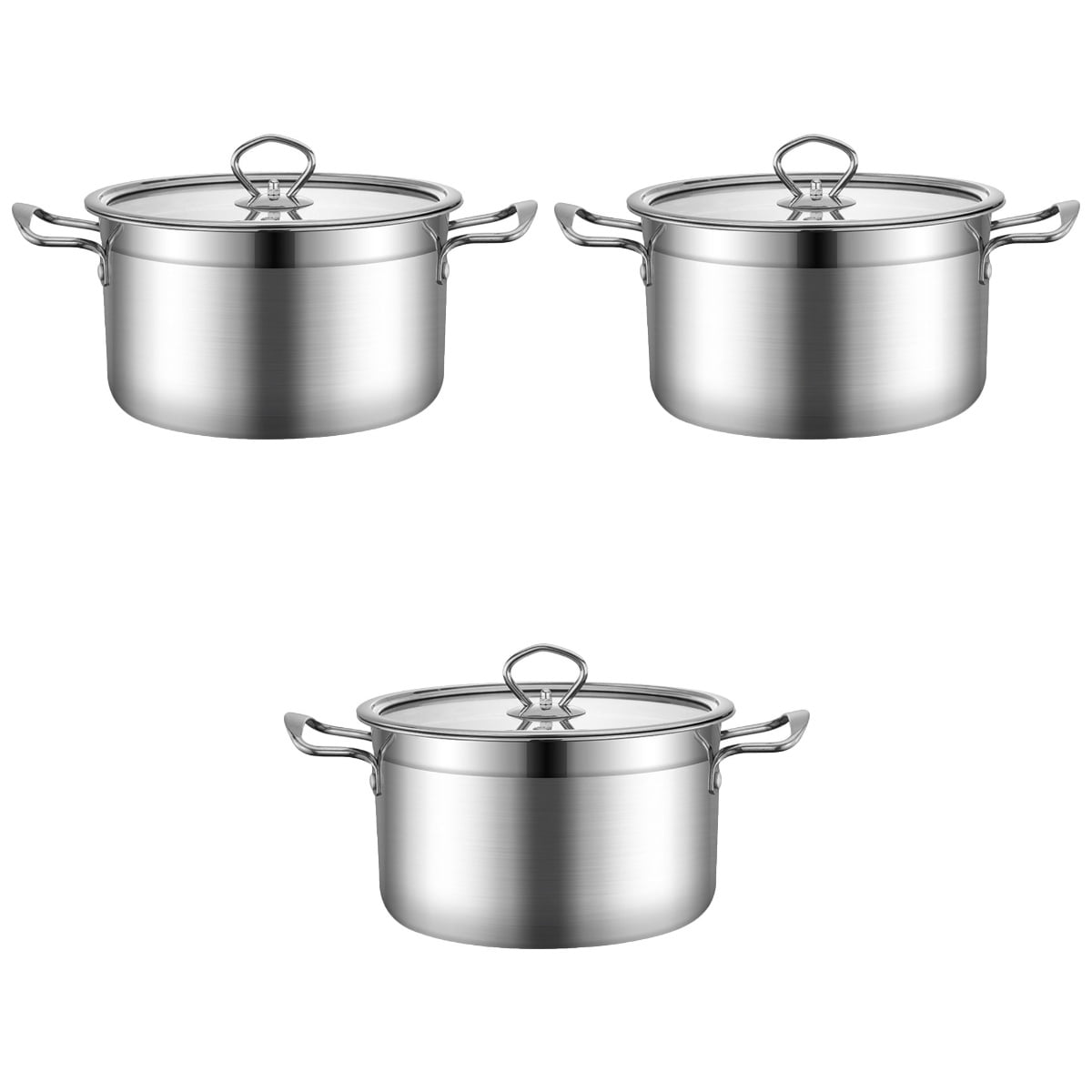 Homemaxs 3pcs Stainless Steel Soup Pot Multifunctional Pot Practical Hot Pot with Glass Lid