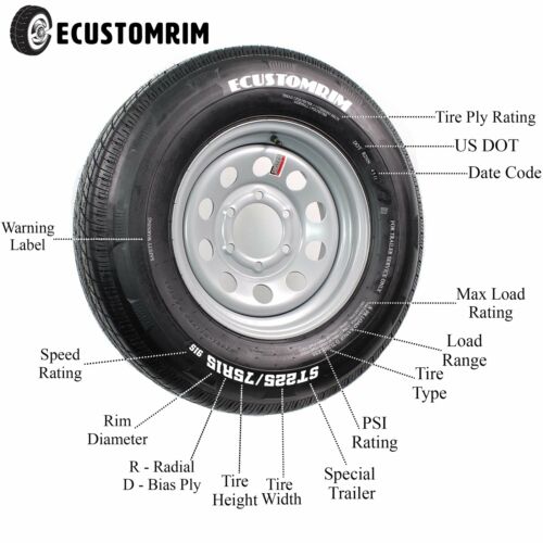 Trailer Tire On Rim ST205/75D14 14 in. Load C 5 Lug Silver Modular Wheel