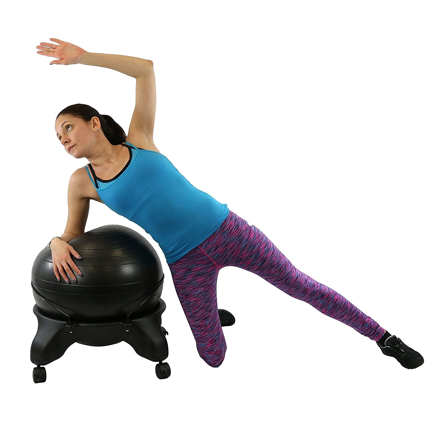 CanDo 30-1796 Backless 22 Inch Plastic Ball Stool with Caster Wheels, Black