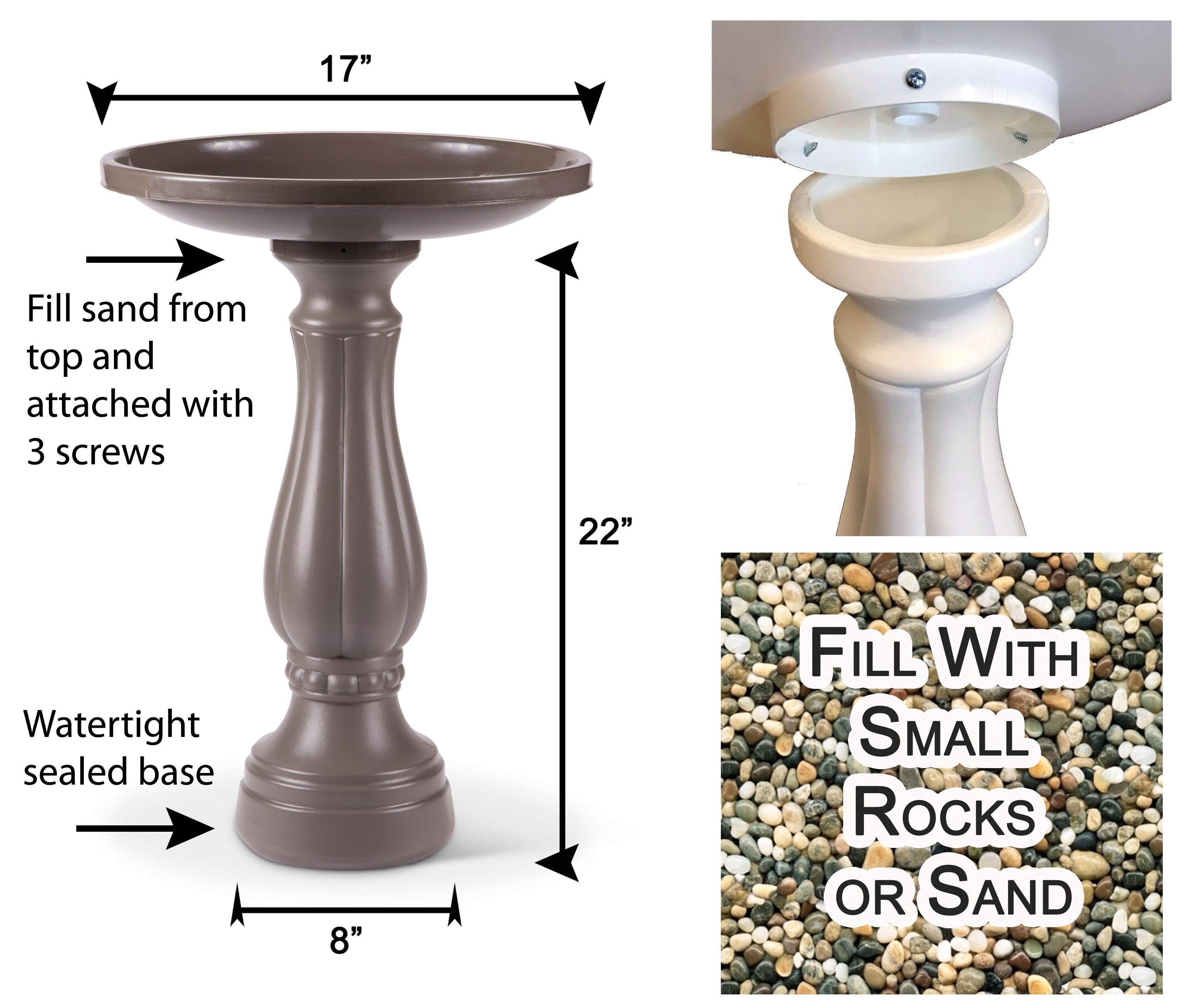 Bloem Promo Birdbath With Pedestal - Charcoal Gray - 17