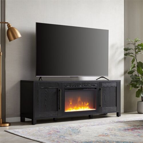 Henn&Hart 68" Black Grain Fireplace Insert TV Stand