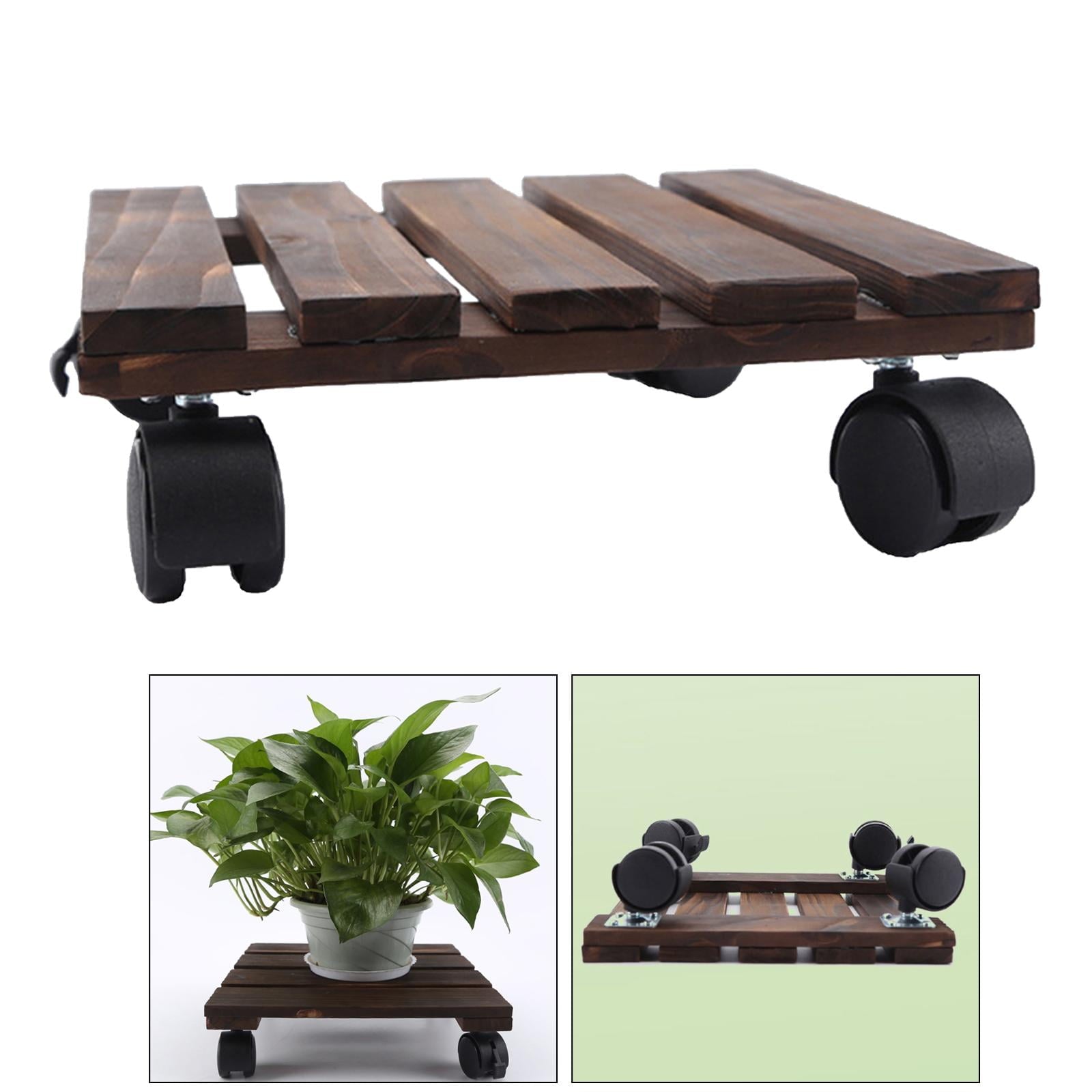Rolling Plant Stand Pallet Square Flower Pot Trolley Stand 25x25cm