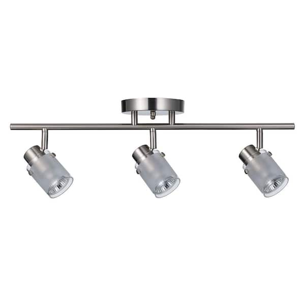 22.5 in. 3-Light Brushed Nickel Track Light Fixture with Frosted Glass Shades