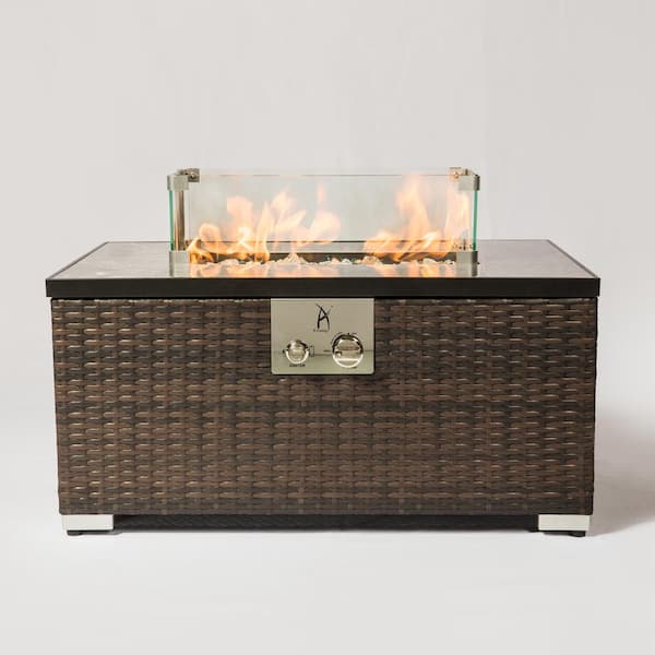 Outdoor Brown Rectangular Wicker 19 in. Fire Pit Table