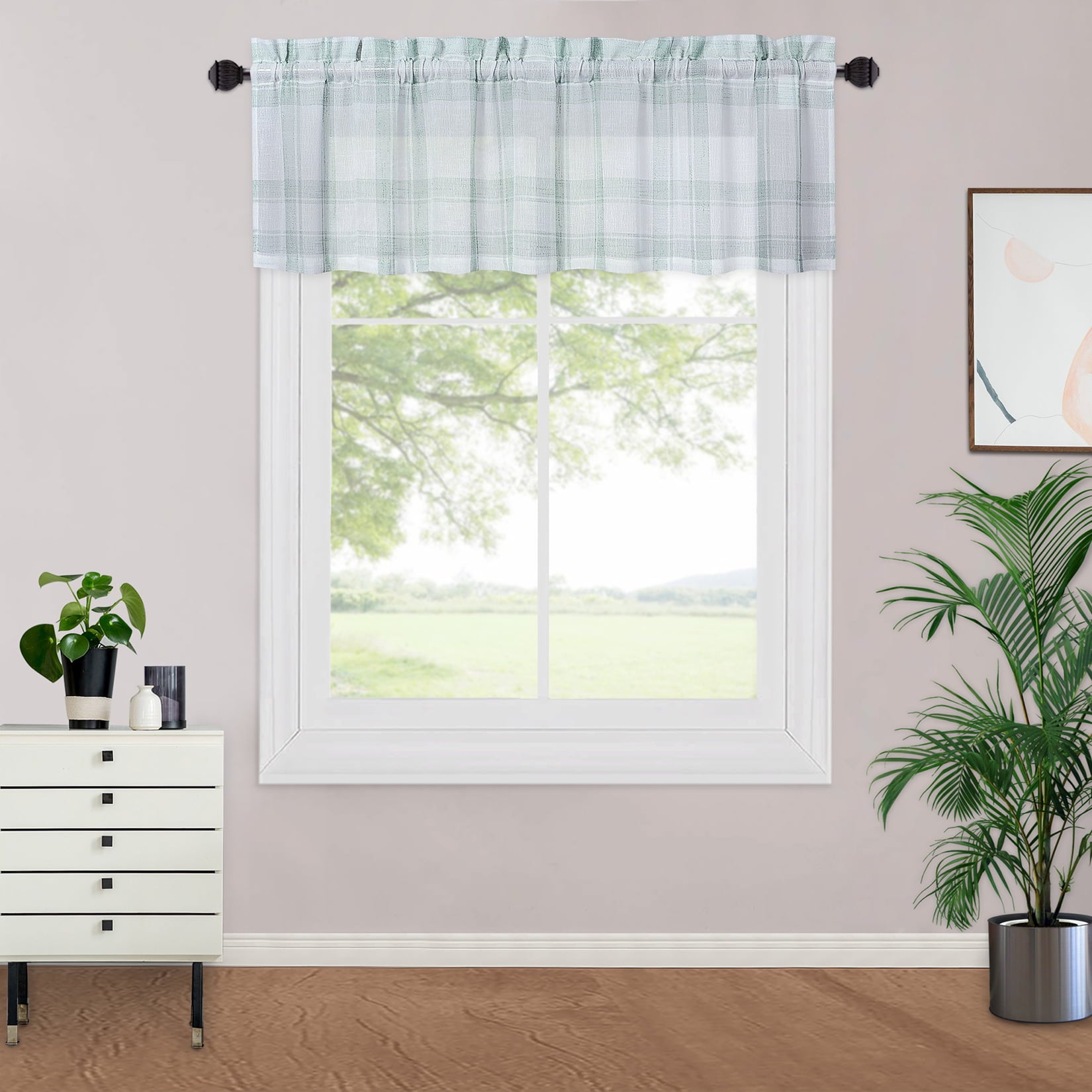 Kitchen Curtains, Green Buffalo Plaid Small Tier Curtains Bathroom Window Curtains, 30 Inch Check Gingham Design Farmhouse Café Curtain Set Linen Window Treatment Sets, Sage, Set of 2