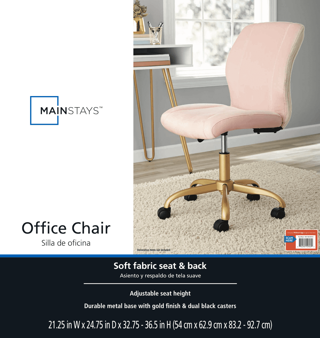 Mainstays Plush Velvet Office Chair, Pearl Blush