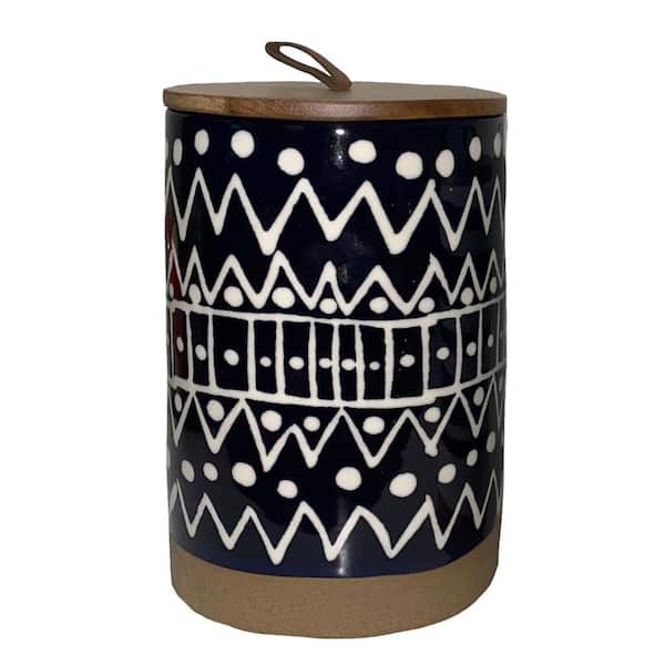 Mayan Tribal 3-Piece Ceramic Kitchen Canister Set with Acacia Wood Lids