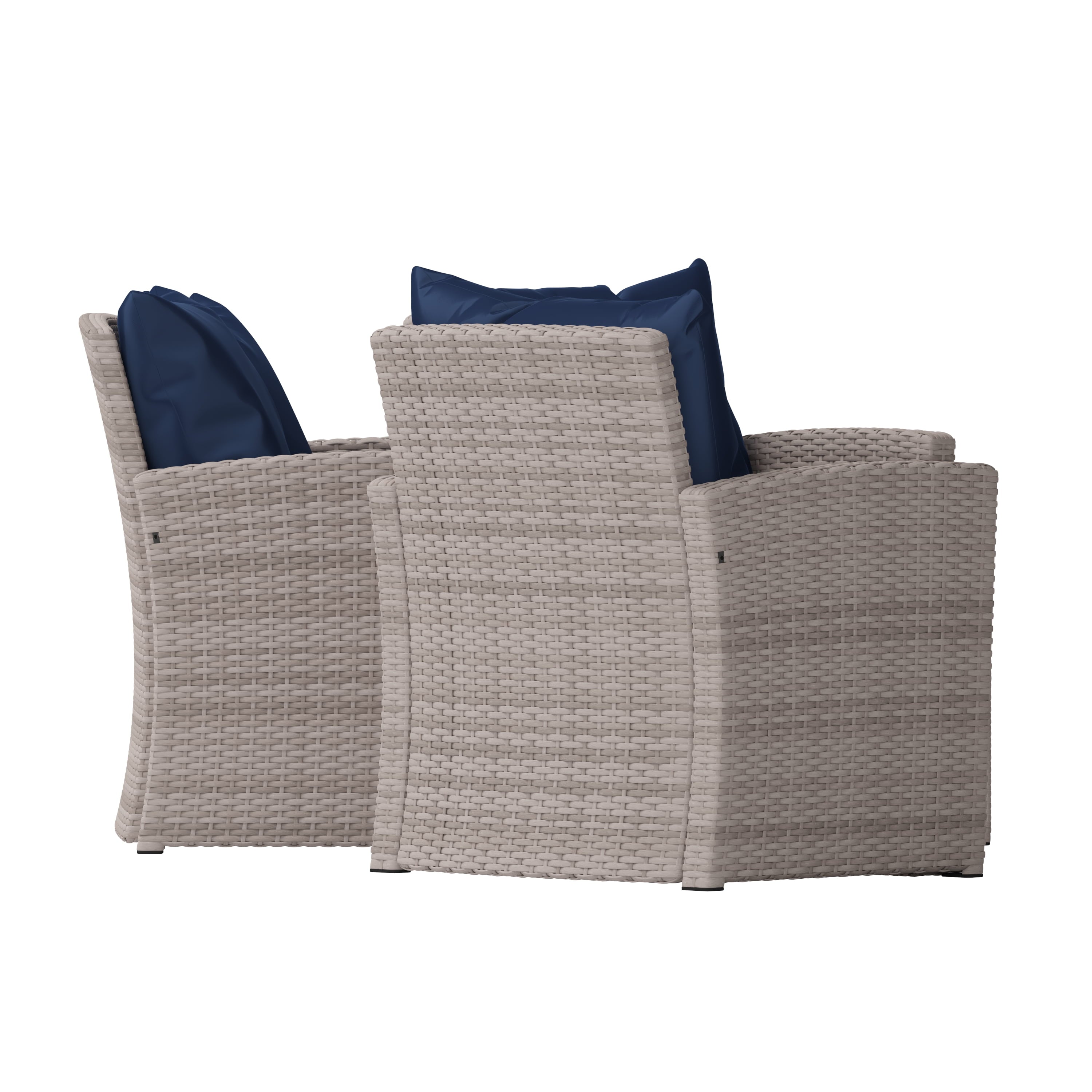 Flash Furniture Aransas Series 4 Piece Light Gray Patio Set with Navy Back Pillows and Seat Cushions