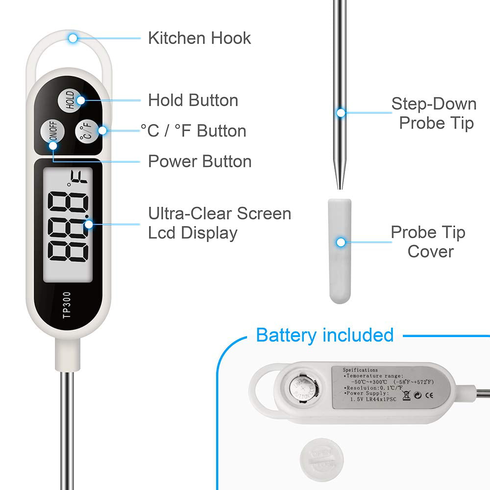 Digital Water Thermometer for Liquid, Digital Instant Read Meat Thermometer Kitchen Cooking Food Candy Thermometer for Oil Deep Fry BBQ Grill Smoker Thermometer