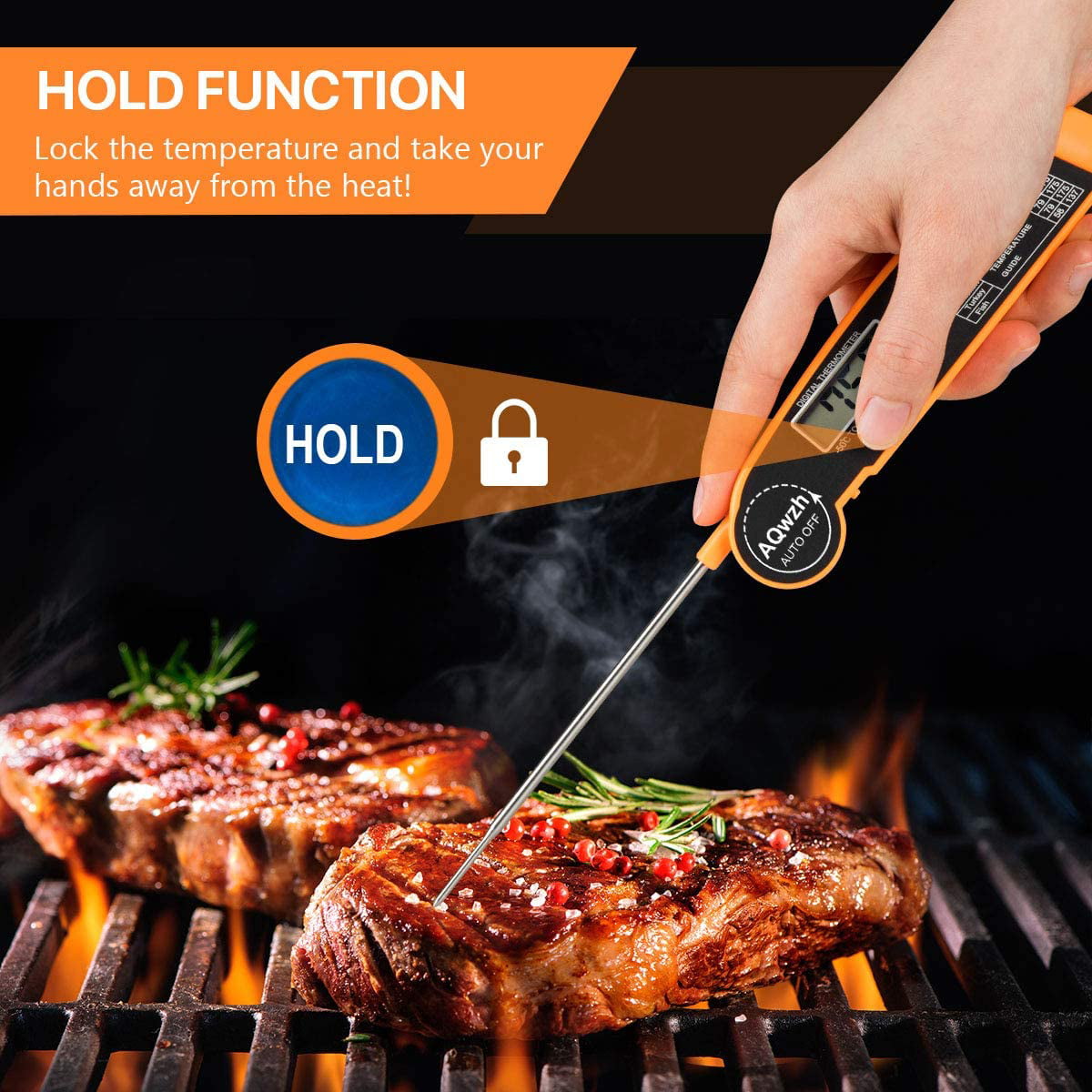 AQwzh Meat Thermometer, Instant Read Thermometer, Meat Thermometer, Food Thermometer, Candy Thermometer, for Kitchen BBQ Grill Smoker Meat Coffee Oil Milk Yogurt Temperature